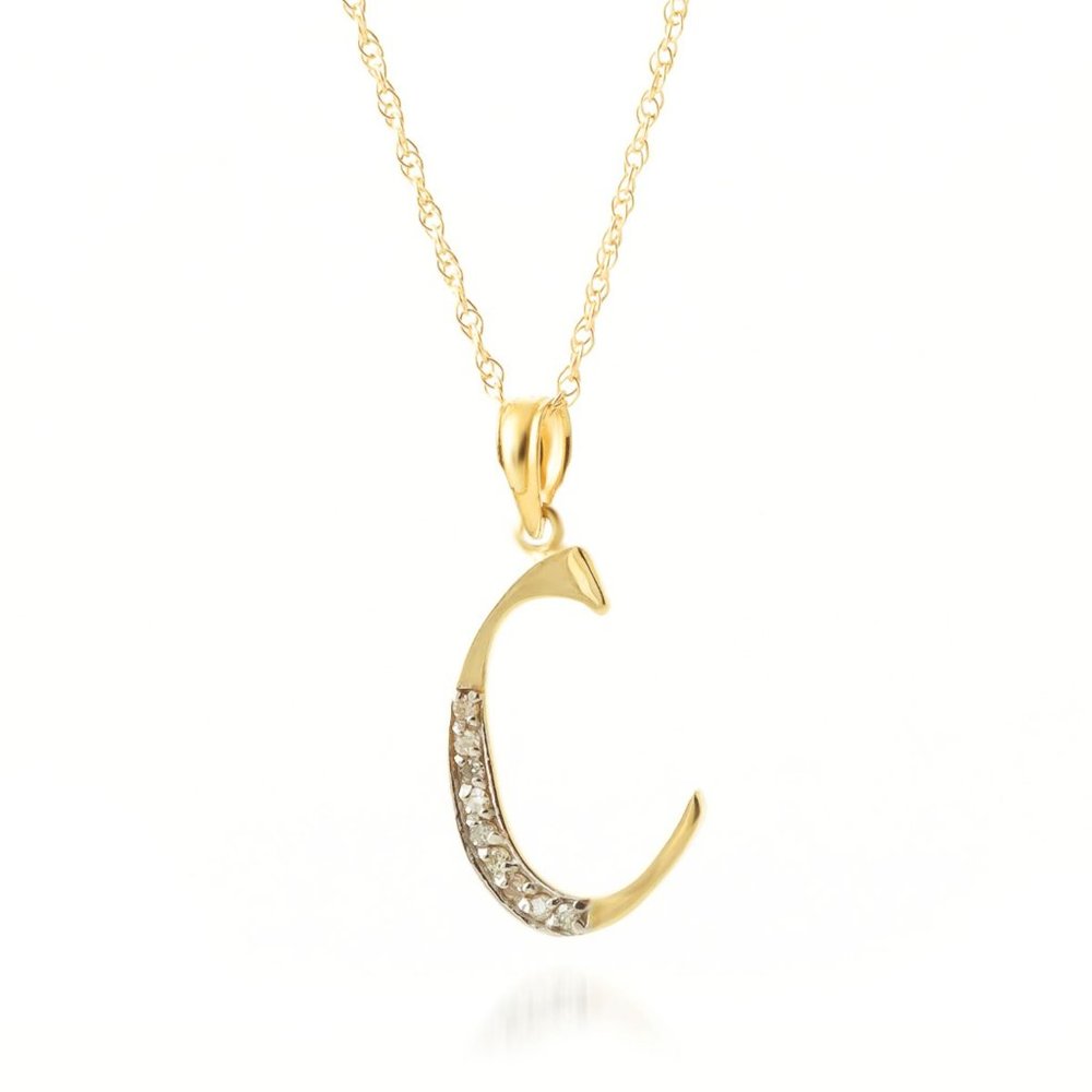 14k Gold Necklace Diamonds Initial "C" Pendant - Picture 2 of 8